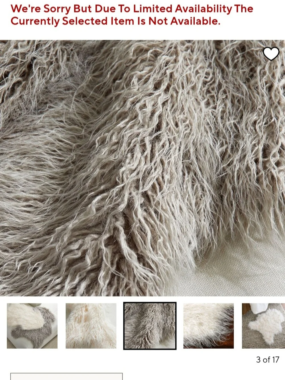 Pottery Barn Faux Mongolian Fur Hide